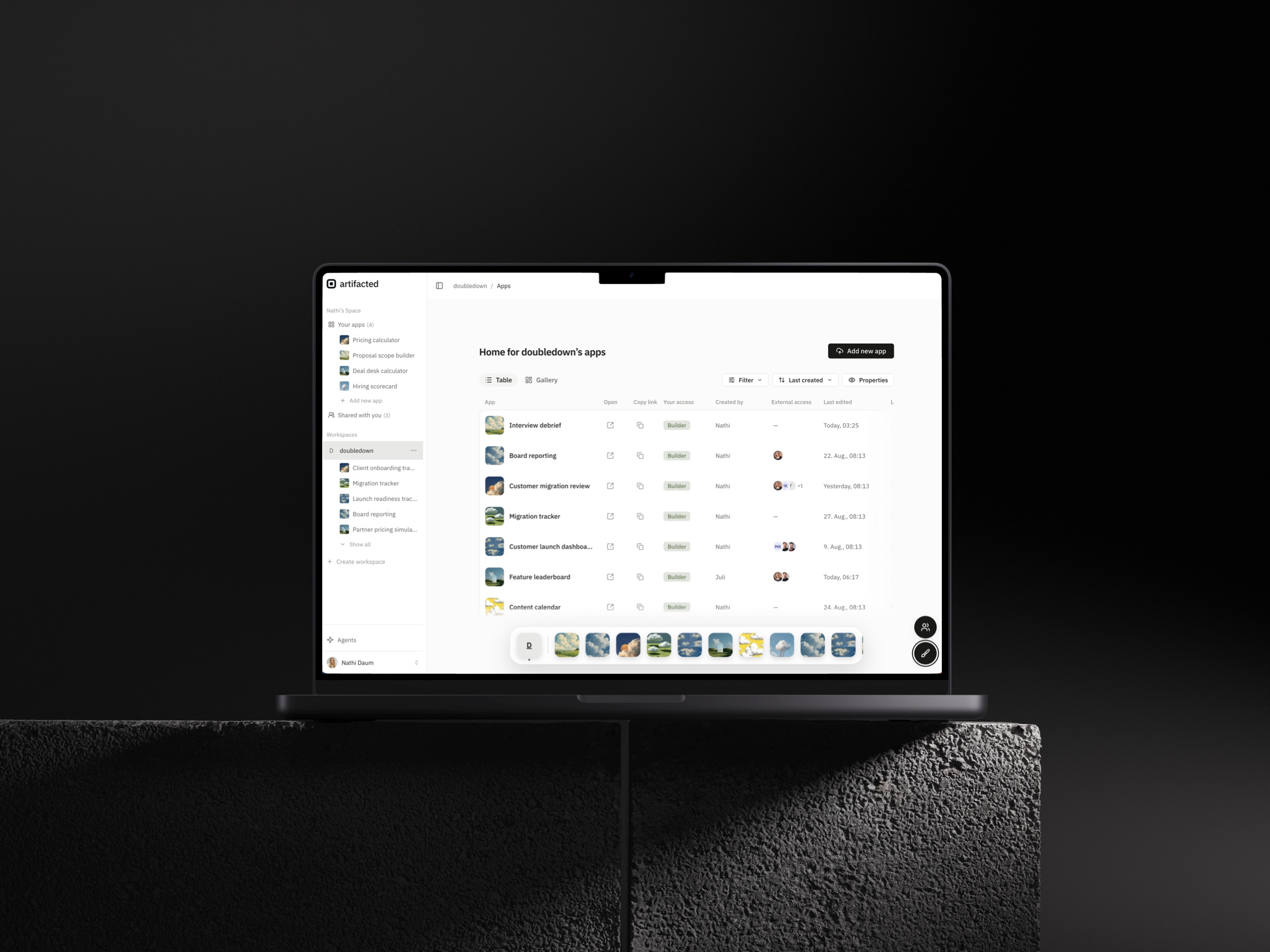 artifacted workspace in light mode