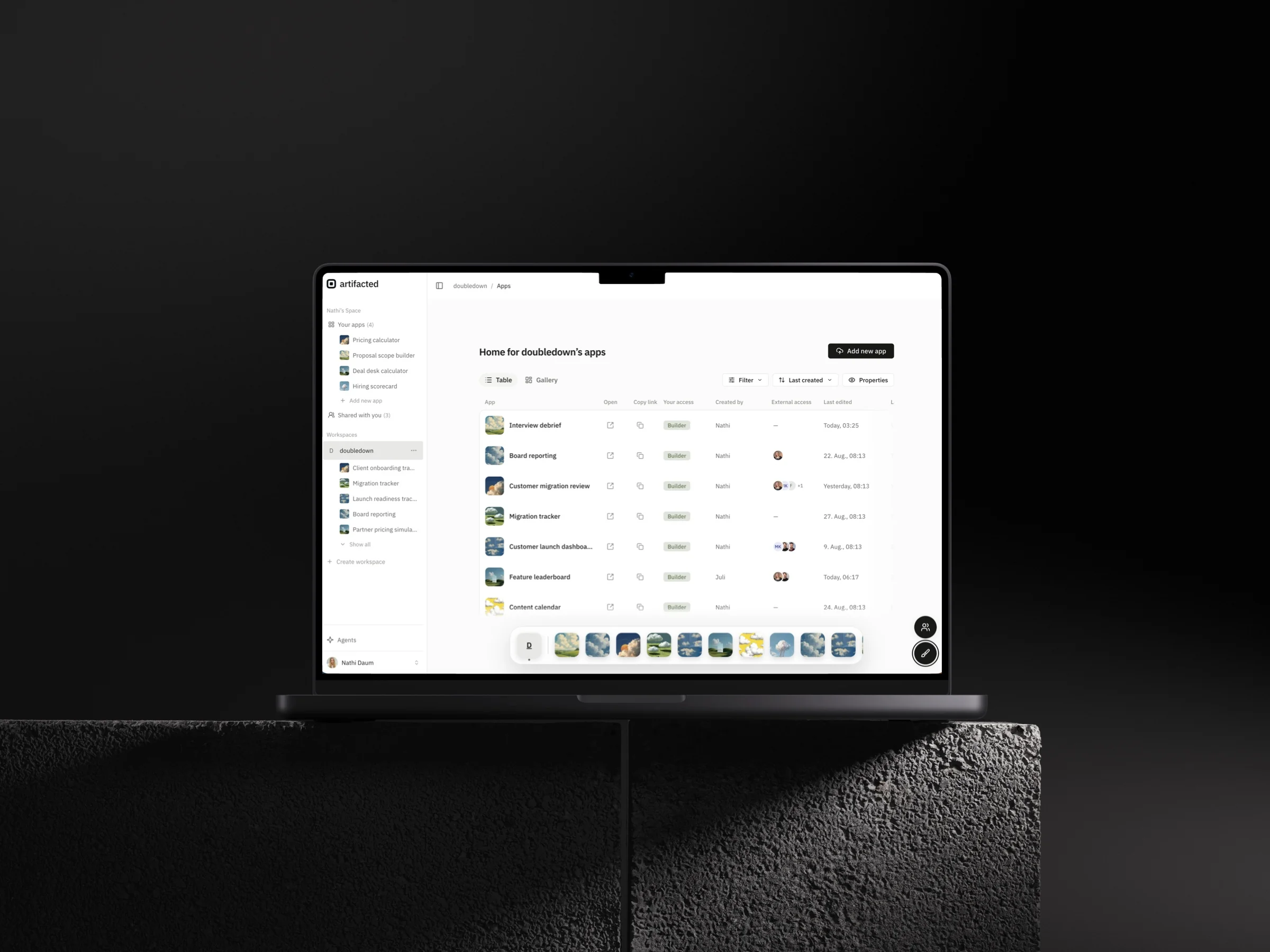 artifacted workspace in light mode