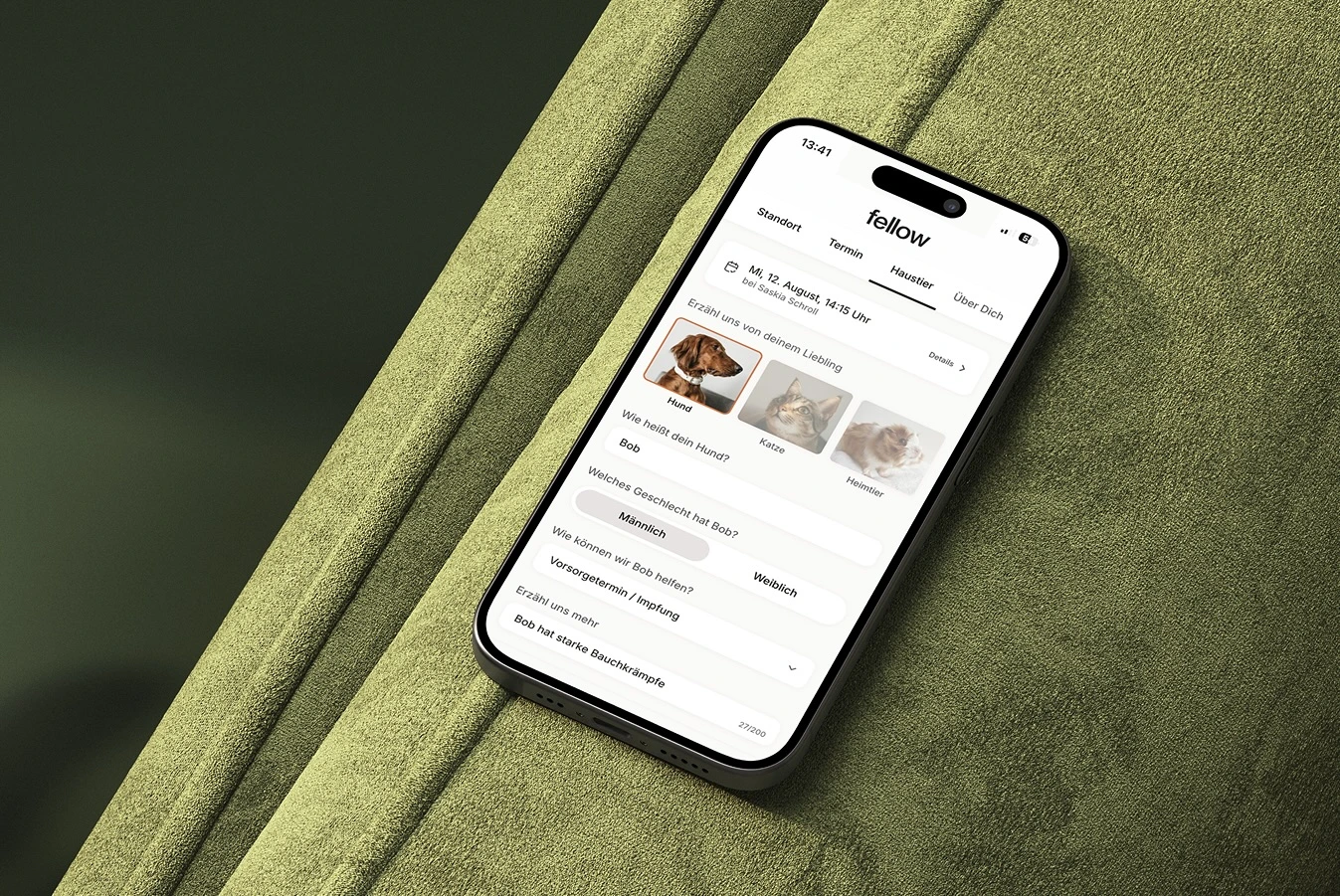 Booking on a phone: the step that asks which animal is coming, and what is wrong