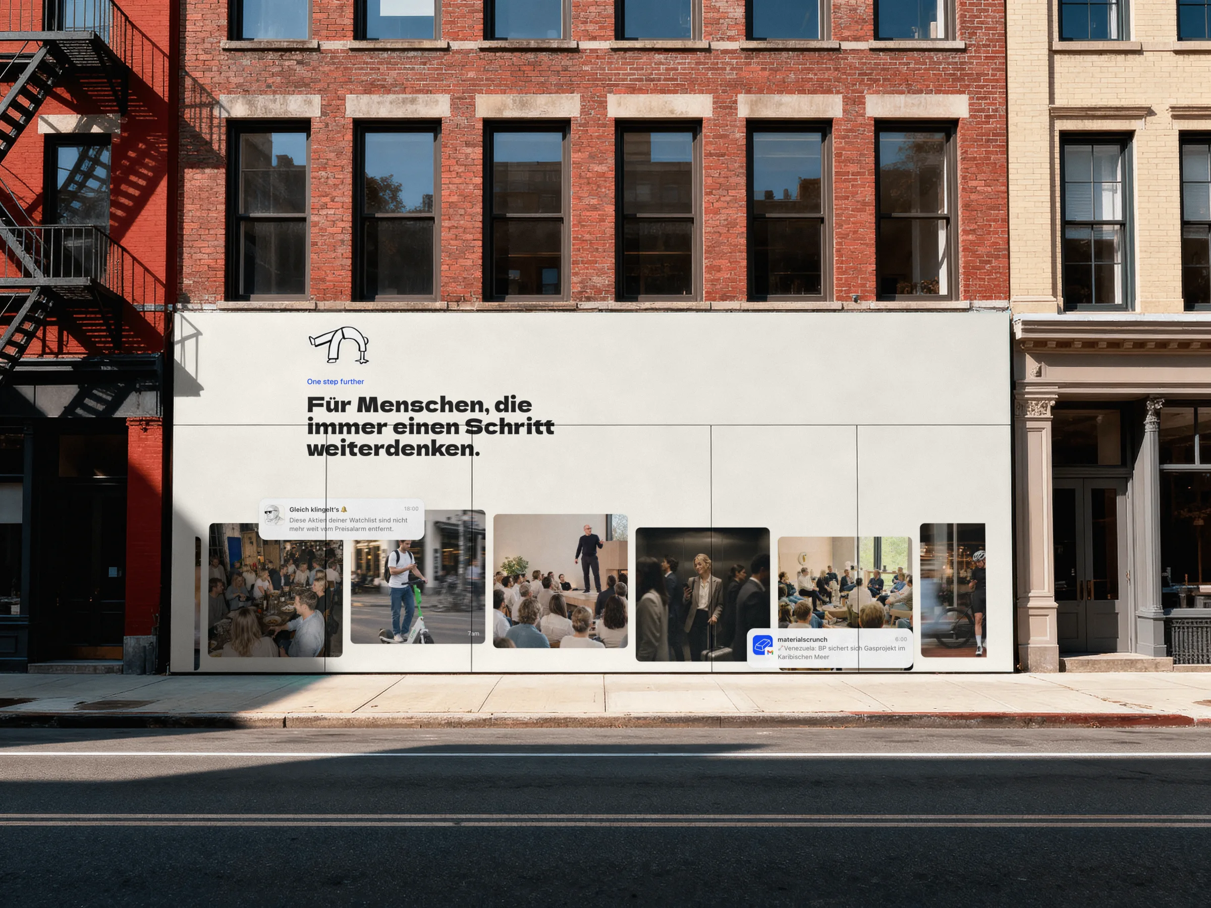Morningcrunch campaign covering the facade of a brick building